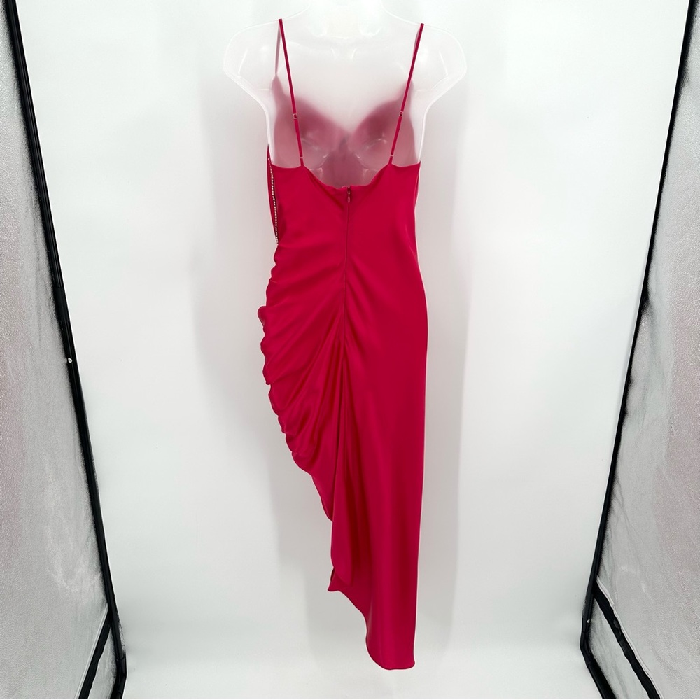 Cinq a Sept Dress 100% Silk EMILIA Draped Spaghetti Strap Satin Sz 2 Raspberry - Picture 5 of 13